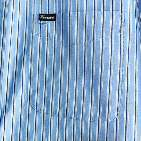 Faconnable Mens Dress Shirt Blue With Black Stripes Size Large Office Work Wear - Picture 3 of 7